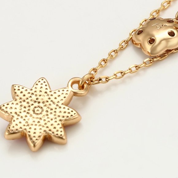 Double Layer Flower 18KGP CZ Necklace - Picture 7 of 10